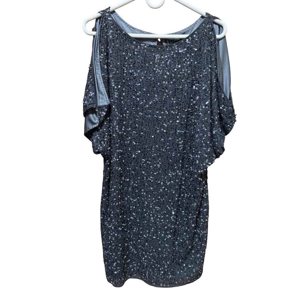 Aidan Mattox Blue Sequin Cold Shoulder Cocktail Dress Size 8
